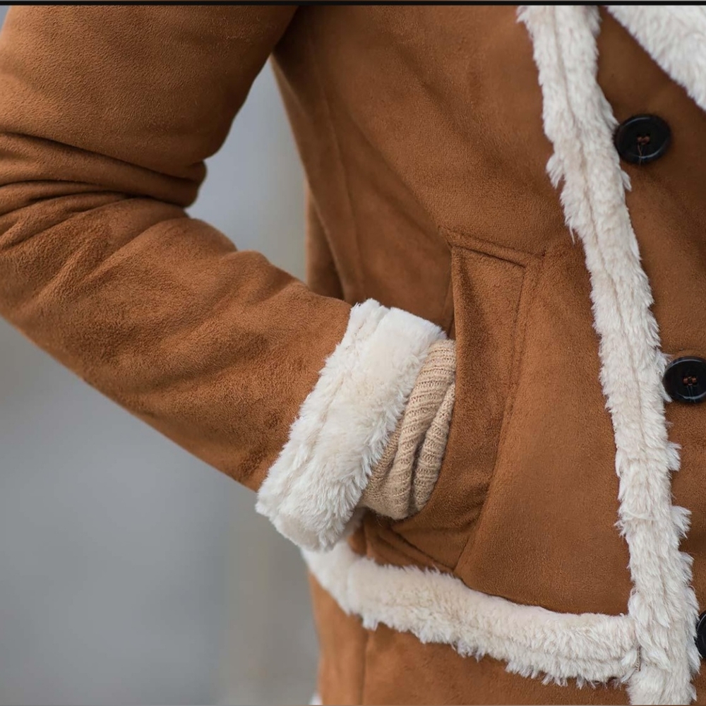 Topshop Faux Fur Shearling Tan Coat - Picture 6 of 16